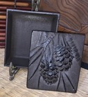 Cast Iron 2 Part Oblong Pinecone Box    Vintage Japan   