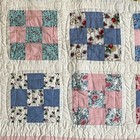 Vintage Handmade Nine Patch Block Patchwork Quilt Blue  White pink  72   x86   