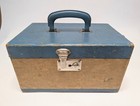 Vtg Small Suitcase Vanity Train Case Blue Tan Made In Italy Luggage Retro Mcm