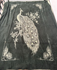 Vintage San Marcos Blanket Peacock Charcoal Gray And Cream Reversible 78 x88 