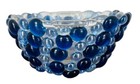 Vintage Glass Bowl W Multi Colored Flat Blue Marbles 1980s Light Dark Dish 7 