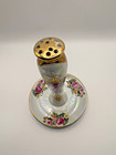 Vintage Hand Painted Porcelain Hatpin Holder Pink Roses Gold Trim - Wagenman