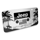 Jeep Grill Logo On Beach Ocean Palm Trees Graphic Silver Aluminum License Plate