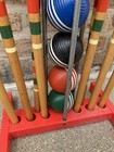 Vintage Wood Wooden Croquet Set W  Carry Stand Lots Of Patina For Display Decor