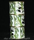 5 2  Qianlong Marked Copper Cloisonne Panda Bamboo Pattern Brush Pot Pencil Vase