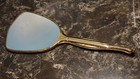 Vintage Hand Held Art Deco Vanity Mirror Victorian Style  fleur De Lis  Patina 