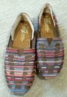 Authentic Toms Shoes Alpargata Huarache Brown Leather   Multi Color Fabric Sz 6