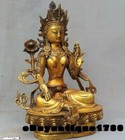 Old Tibet Gilt Bronze Green Tara Guanyin Bodhisattva Buddha Statue Sakyamuni