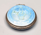 Russian Imperial 84 Silver Guilloche Enamel Pendant Box  Flower Basket  Signed