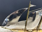 Vintage Handmade Wooden Wood Folk Art Ship Boat W  Metal Sails