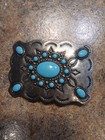 Sterling Silver And Torquise Vintage Belt Buckle Estate Piece Excellent Cond 