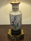 Chinese Famille Rose Porcelain Vase Lamp 19th Century Qing Dynasty Drilled