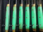 Vintage Set Of Art Deco Green Bakelite  6 Piece Hors D oeuvres Cheese Knives Set