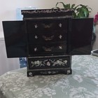 Japanese Black Lacquer Box Cabinet  Mother-of-pearl Bird floral Inlay  Drawer