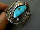 1970s Native American Navajo Blue-green Turquoise Sterling Silver Cuff Bracelet