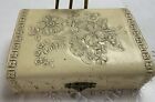 Antique Victorian Vanity Box  Celluloid  Off White  Flowers  Accessories Inside