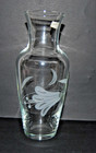 1980s Pasabahce Glass Bouquet Vase  Etched Flowers   Leaves  Made In Turkey 9 