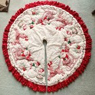 Vtg Handmade Quilted Embroidered Santa Sleigh Reindeer Christmas Tree Skirt