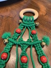 Vintage Retro Macrame Christmas Tree Red Beads Bells Wall Hanging