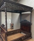 Antique French Carved Wood Four Poster Canopy Tester Bed Renaissance Style