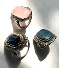 Antique Vintage Lot Of 3 - Art Deco Rings Germany Sterling Silver Gems Stones