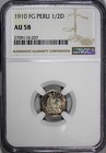 Peru Silver 1910-fg 1 2 Dinero Ngc Au58 Nice Toning Mintage-640 000 Km  206 2 7 