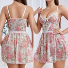 Sexy Women s Babydoll Lingerie Mini Dress Floral Nightgown Lace Deep-v Nightwear