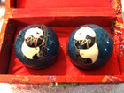 2 Baoding Panda Design Chinese Exercise Stress Relief Meditation Balls W Box Vtg