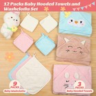 12 Pcs Hooded Baby Towels Washcloths Set 32x32 Inch Soft Bath Absorbent