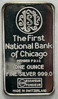 Vintage First National Bank Of Chicago 1 Oz  999 Silver Art Bar