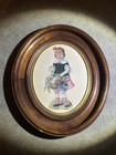 Victorian Little Girl With Flower Basket Antique Scrap Oval Framed Hanging Cute