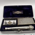 1910 Vintage Gillette abc Tapered Handle Shell Type In Floral Case W Blade Bank