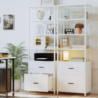 Ironck Industrial Bookcase With File Cabinet Drawers  White