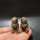 Vintage Solid Brass Miniature Foo Dog Pair - Hand-carved Chinese Guardian Lions