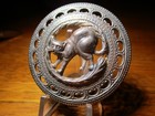 Vintage Antique French  cat  Long Tail art Nouveau Border  Metal Pierced Button