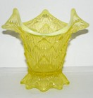 5  Antique Vtg Dugan Lined Lattice Yellow Uranium Vaseline Opalescent Glass Vase