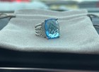 David yurman Sterling Silver 16x12mm Blue Topaz Wheaton Pave Diamonds Ring Sz 8