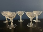 Elegant Set Of 5 Vintage Clear Etched Glass Stemmed Sherbet   Dessert Glasses