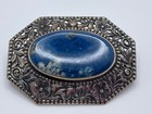 Antique German Gustav Hauber 800 Silver Sodalite Flower Design Brooch Germany