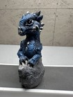 Blue Baby Dragon Figurine Perched On A Crystal Fossil Geode Rock W eggs