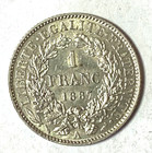 1887 France One Franc Silver Coin Km  822 1