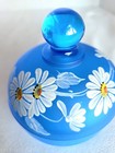 Vtg Westmoreland Blue Satin Glass Lidded Trinket Vanity Dish Painted Daisies 