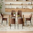6-piece Dining Set - Brown Fabric Chairs   50  Glass Table  Wood Legs