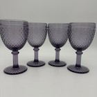 Set Of 4 Vintage Lilac Hobnail Water Goblets Purple Bubble Glass Wine Glasses
