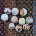 Jabo Marbles Lot Of 10 White Base Multicolor Swirls Aventurine Lutz Near Mint