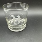 Vintage Clear Glass Rocks Cocktail Glass Initial    v    Engraved Calligraphy 3 5    T