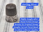 Antique Thimble  size 10  Engraved  Sterling Silver  925  - Simons Bros  1890s 