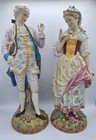 Pair Of Large Antique European Bisque Porcelain Man And Woman Statues Figures