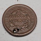 1857 Braided Hair Large Cent Holed But In Excellent Condition Otherwise 