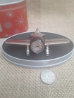 Relic Collectible Silver Toned Airplane Mini Clock Unused In Original Tin